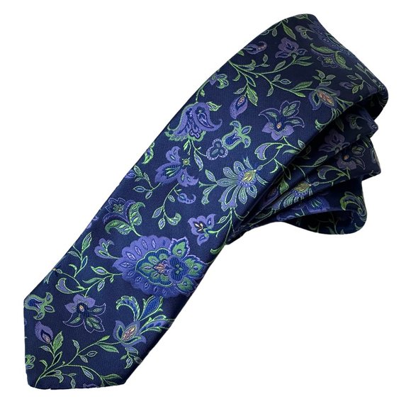 Ted Baker London Neck Tie Italian Silk Floral Pattern Blue Purple Green 58 x 3 - Picture 2 of 6